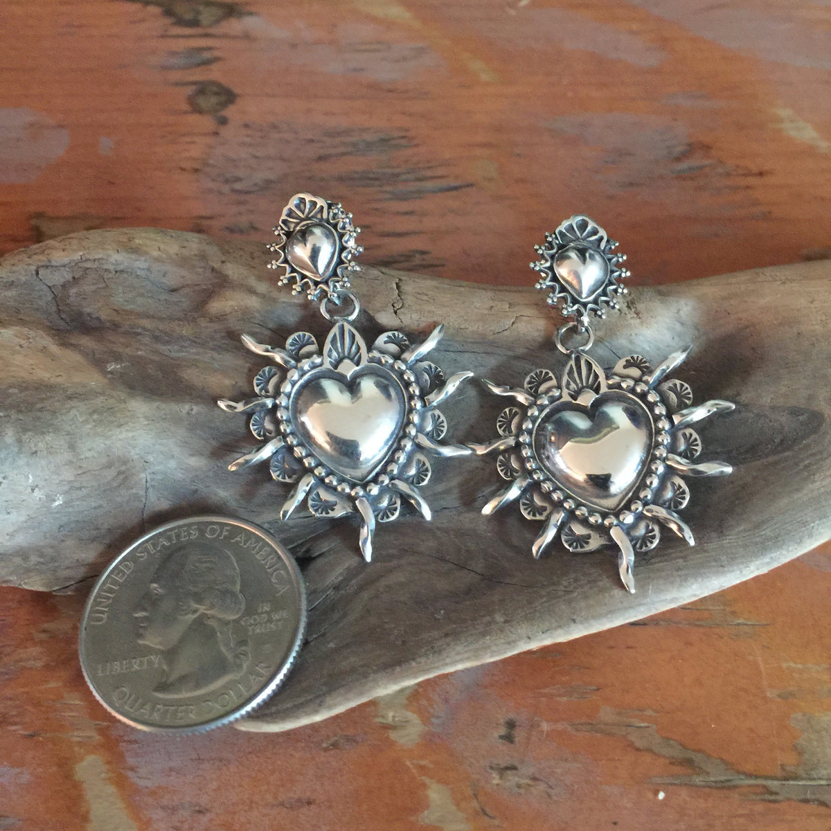 E122 Double Sacred Heart Earrings – Santa Fe Silverworks by