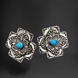 E88P Plaza Cross with Center Stone Earrings