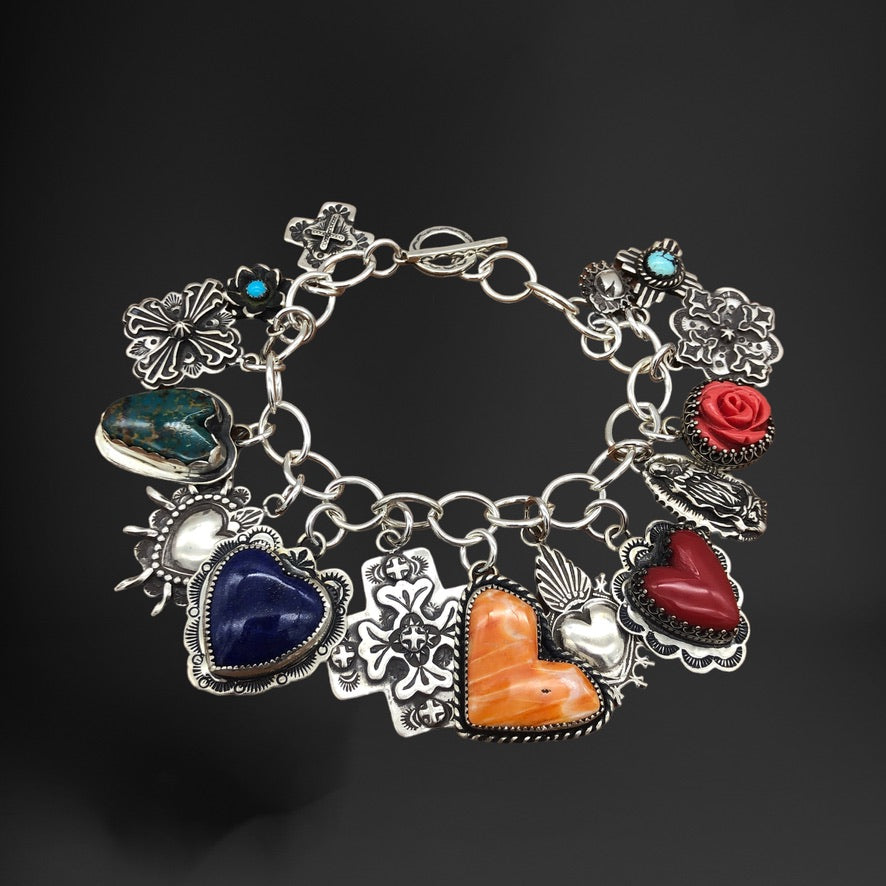 Designer sterling silver handmade heart charm bracelet