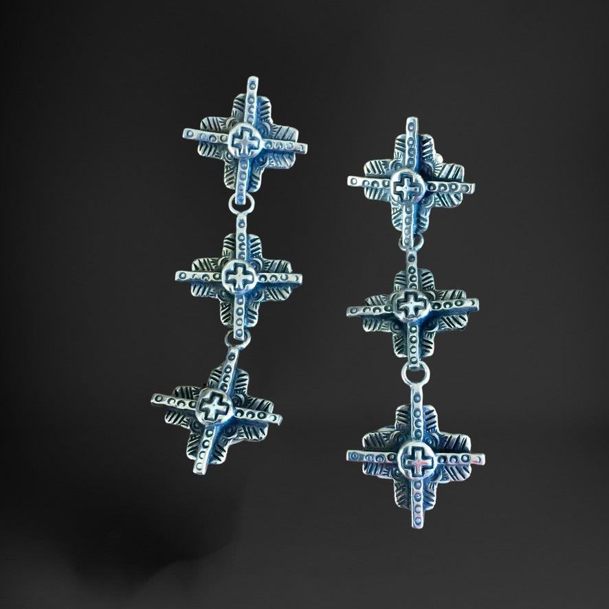 E113T Triple Tesuque Cross Earrings