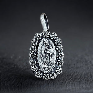 PTG1 Silver Rose Wrapped Ex Large Guadalupe Pendant