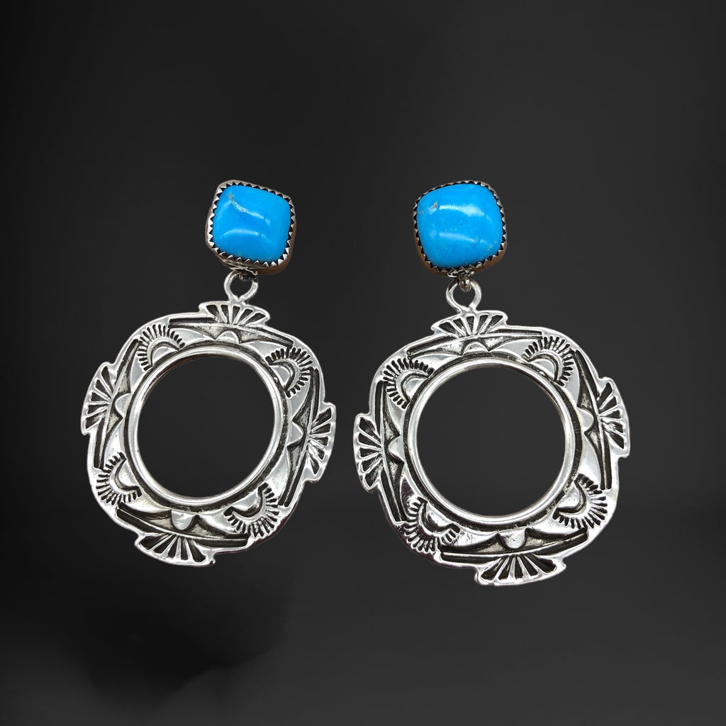 E393A Turquoise Window Rock Earrings