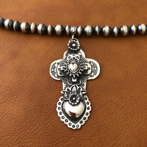 Multi Layer Cross and Heart Pendant on Santa Fe Pearls