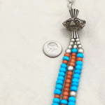 Salmon Coral, Sleeping Beauty Turquoise and Sterling Santa Fe Pearls Necklace