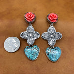 Rose Sunrise Cross and Turquoise Heart E505