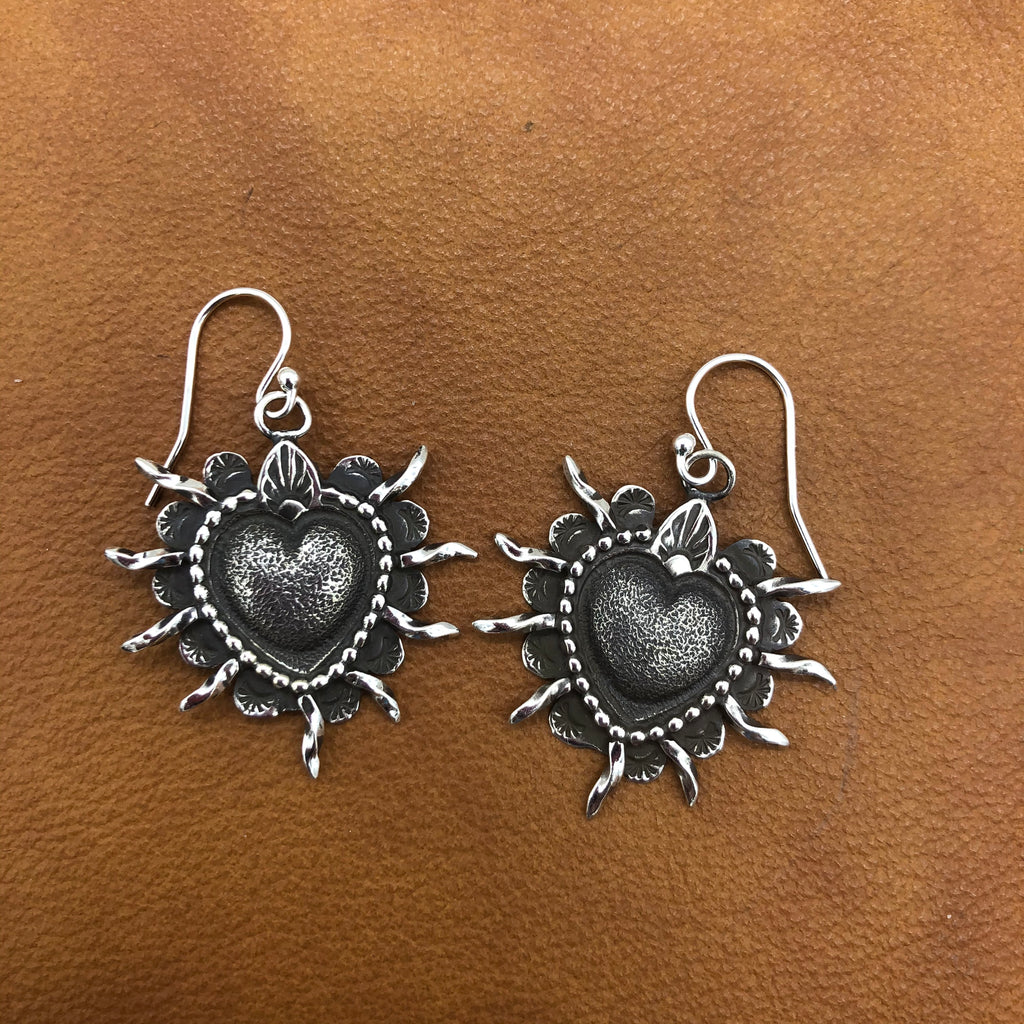 E111 Santa Rosa Sacred Heart Silver Earrings