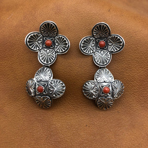 E175D Double Domed Sunrise Cross Earrings