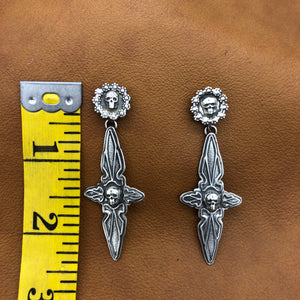 E213 Flaco Cross with Skulls Earrings