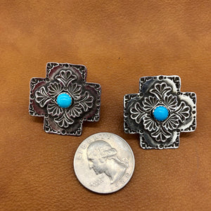E88P Plaza Cross with Center Stone Earrings