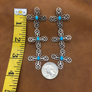 Triple Wire Cross Turquoise Earrings E90T