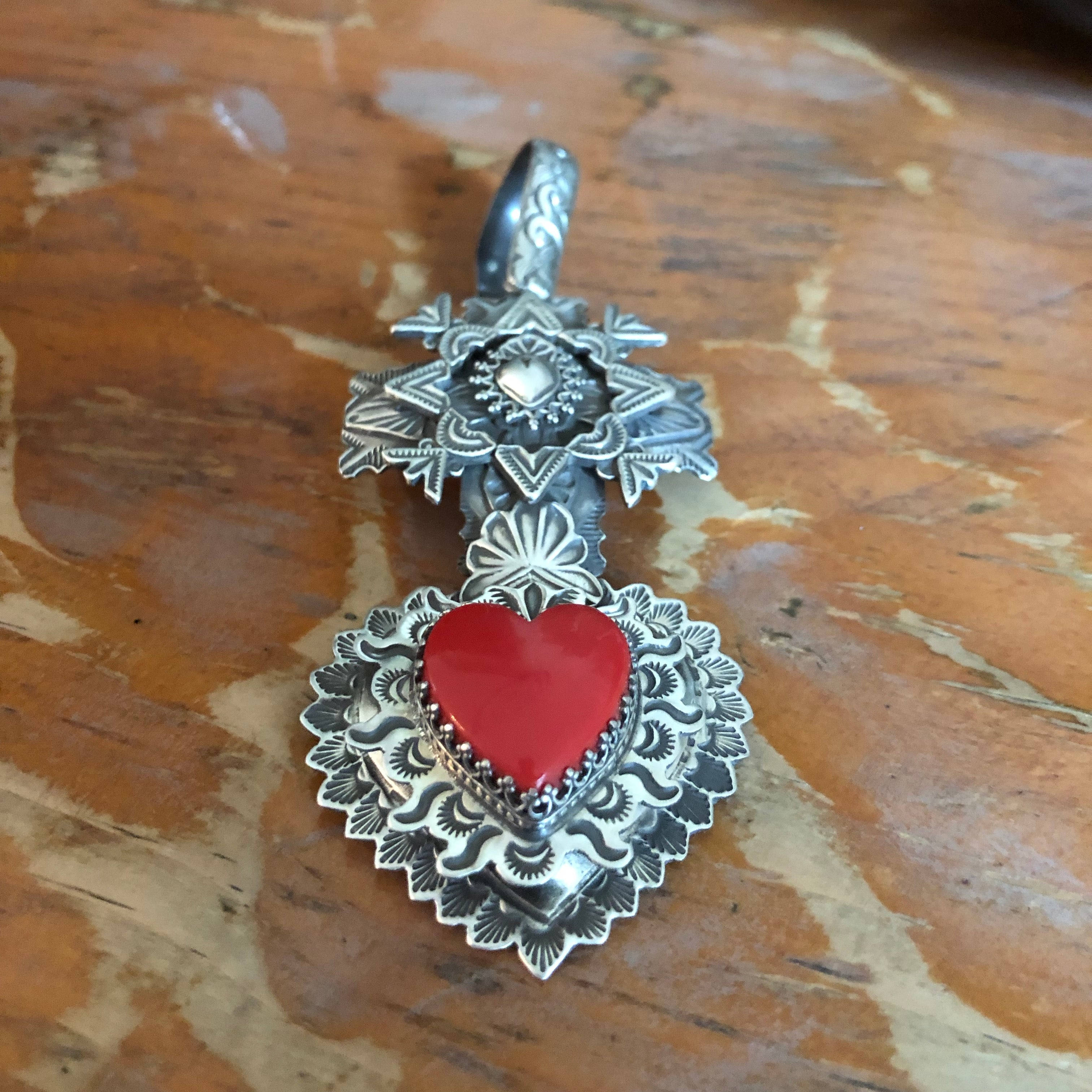 Multi Layer Cross Rosarita Heart Pendant