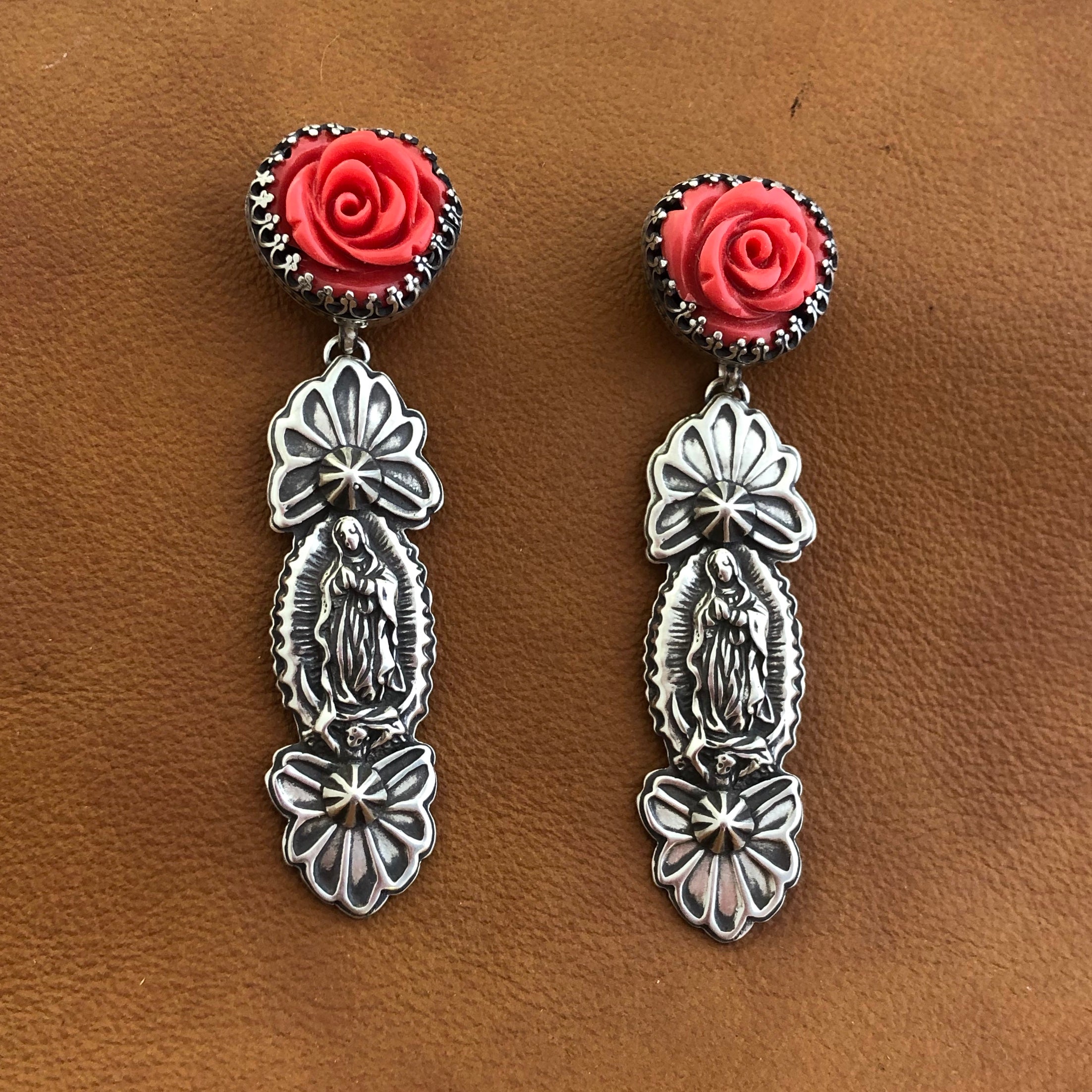 E361 Roses and Guadalupe Earrings
