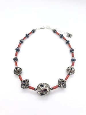 SP9 Santa Fe Pearls with Branch Coral Necklace