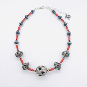 SP9 Santa Fe Pearls with Branch Coral Necklace