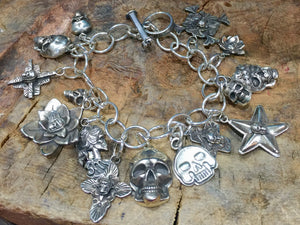 Skull Sterling Silver Charm Bracelet – Santa Fe Silverworks by Skull Sterling Silver Charm Bracelet – Santa Fe Silverworks by