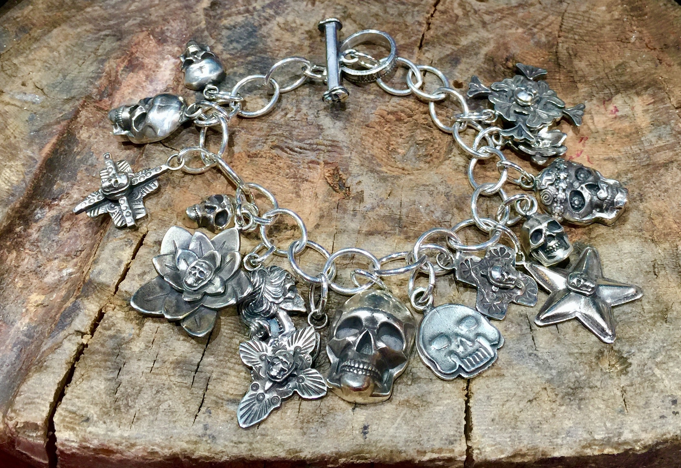 925 Sterling Silver Handmade Crow Skull Bracelet – Sunken Skull