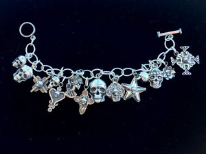 Skull Sterling Silver Charm Bracelet