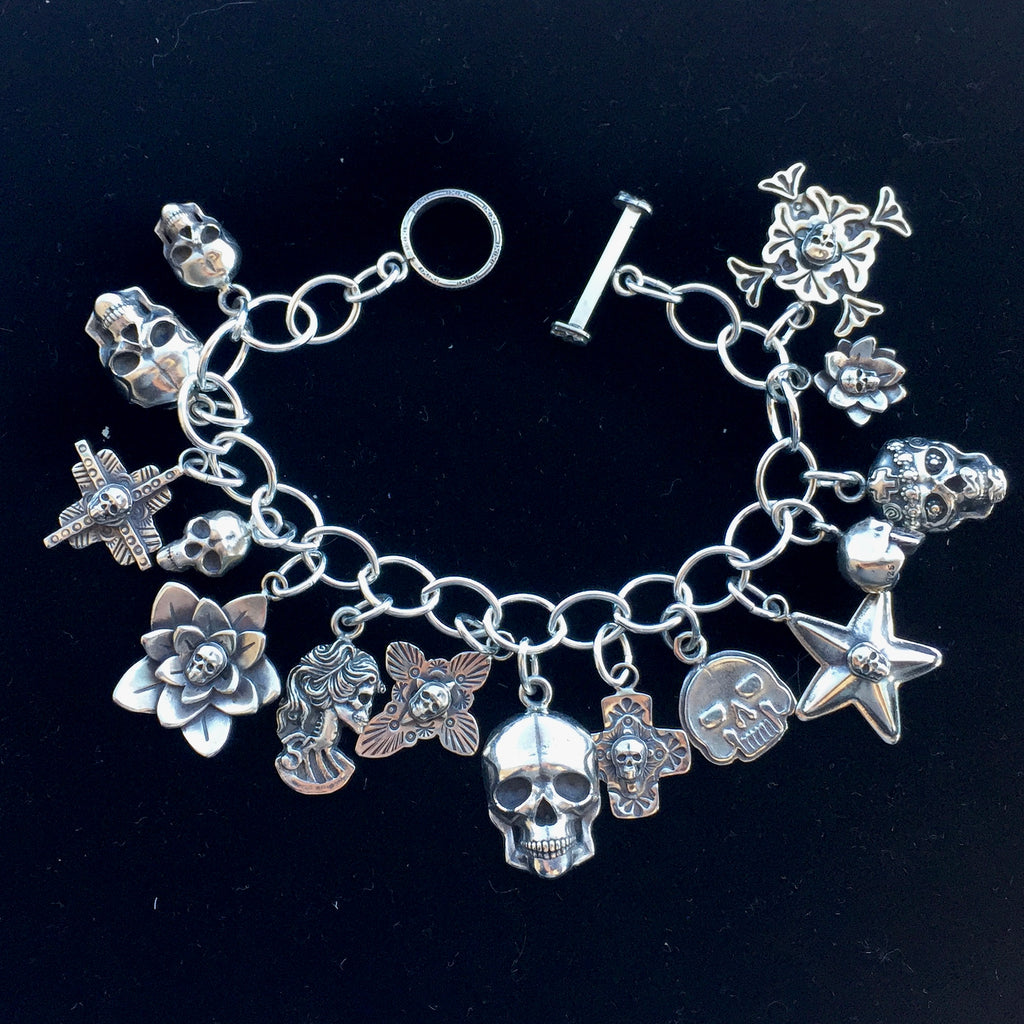 Skull Sterling Silver Charm Bracelet