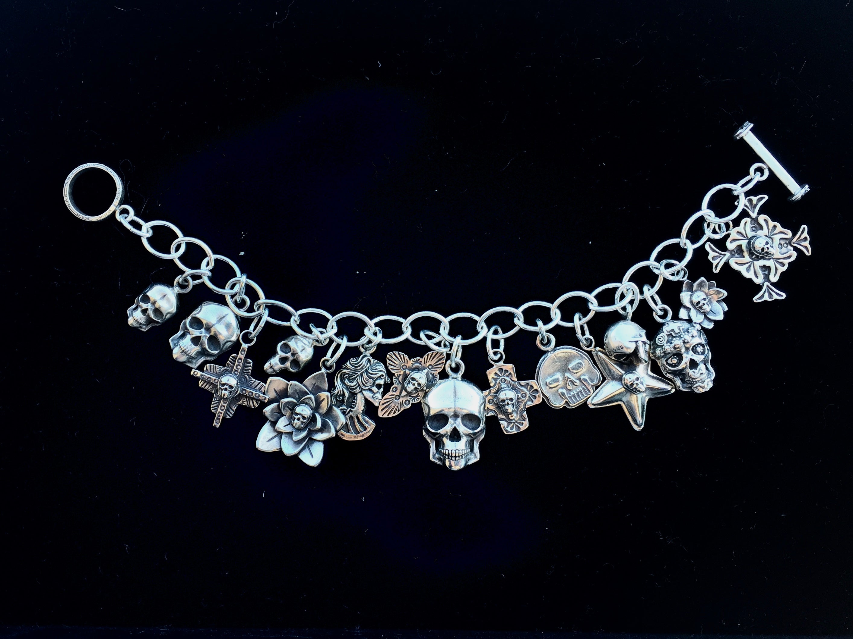 Skull Sterling Silver Charm Bracelet