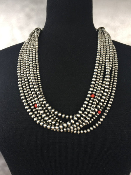 Multi-strand black beads necklace with polki pendant