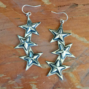 E275B Solid TRIPLE Star Earrings