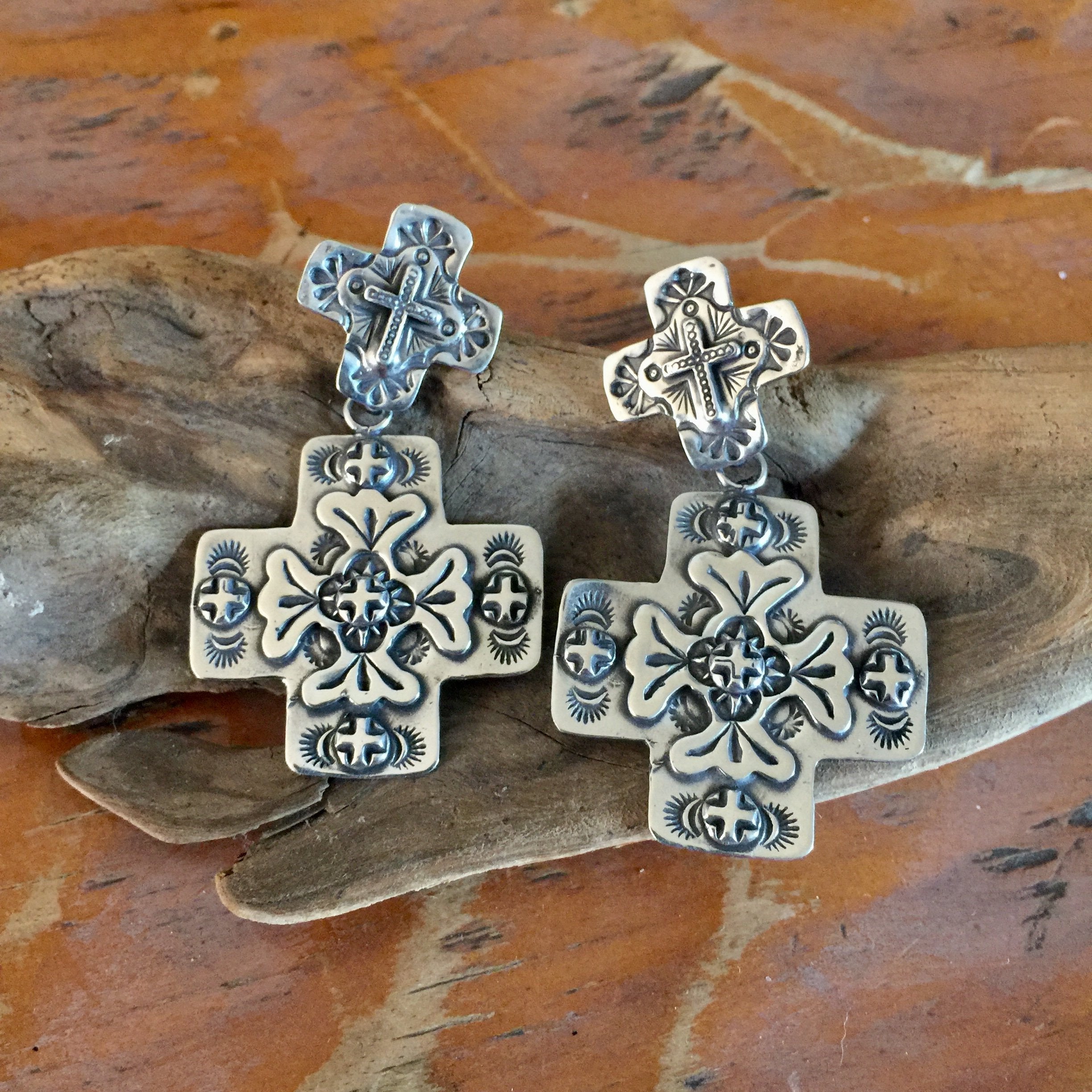E118 Gods Country Double Cross Earrings