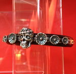Mi Vida Loca Skull with Flowers Sterling  Silver Inlayed on Leather Cuff