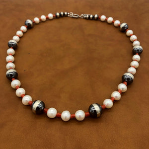 PN2 White Pearl and Coral Necklace