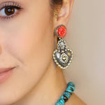 E206AC Poeh and Taos Heart with Rose Top Earrings