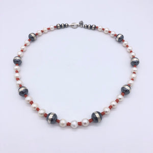 PN2 White Pearl and Coral Necklace